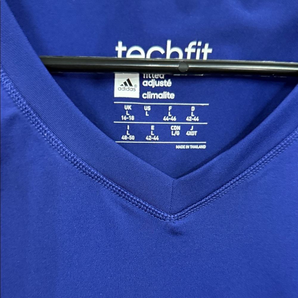 Adidas Royal Blue V-Neck Tee with Neon Highlights - Picture 4 of 6
